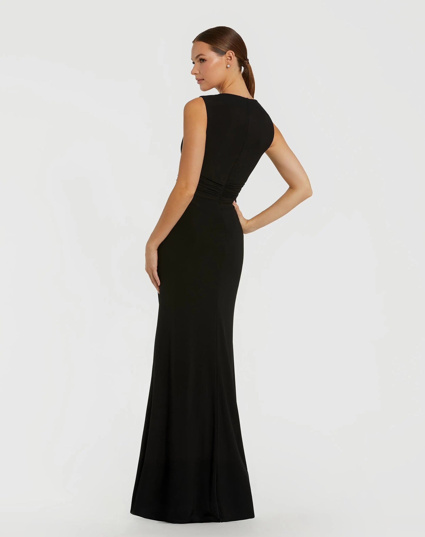 Black Jersey Twist Gown With Embellished Neckline