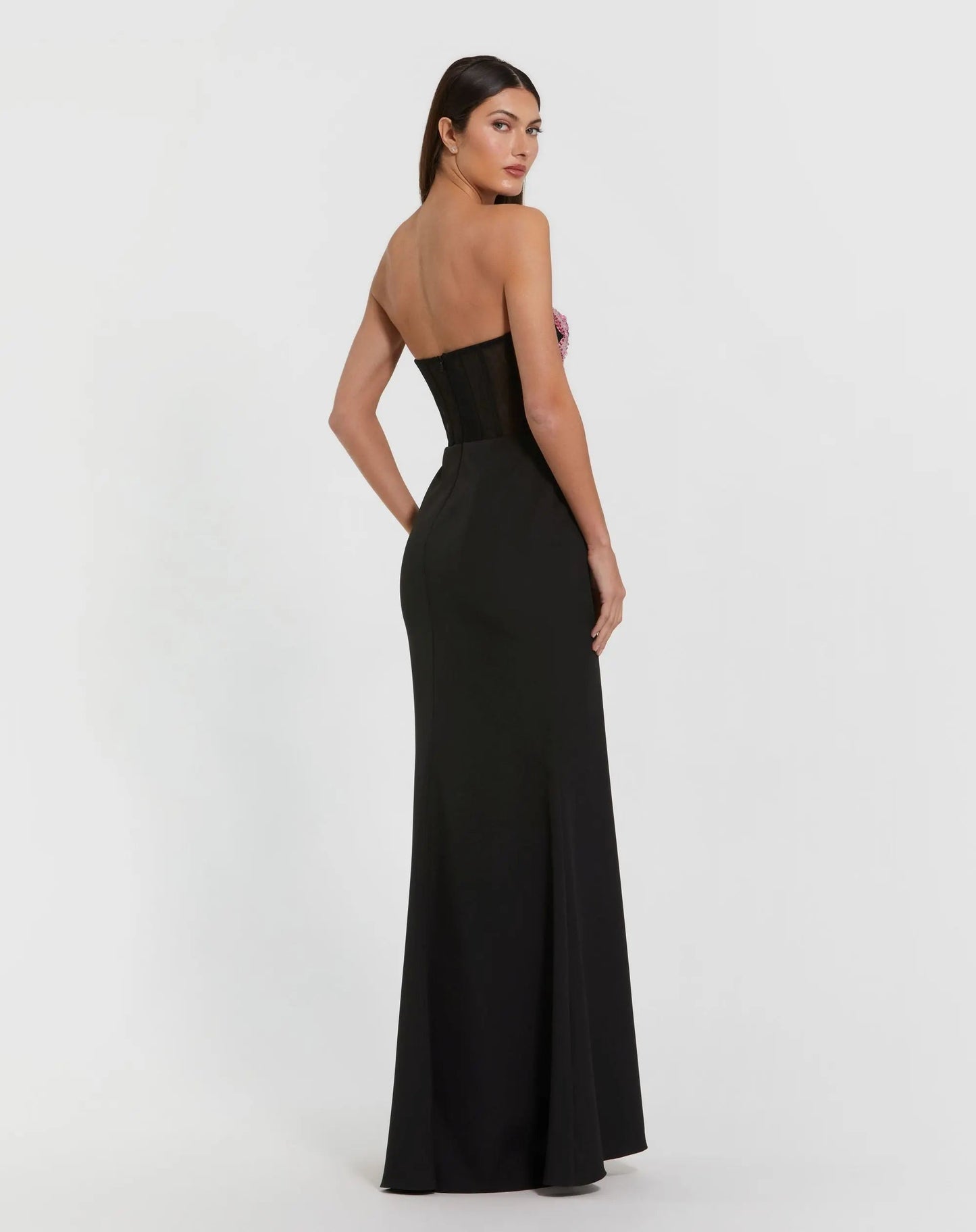 Black Strapless Embroidered Bustier Gown