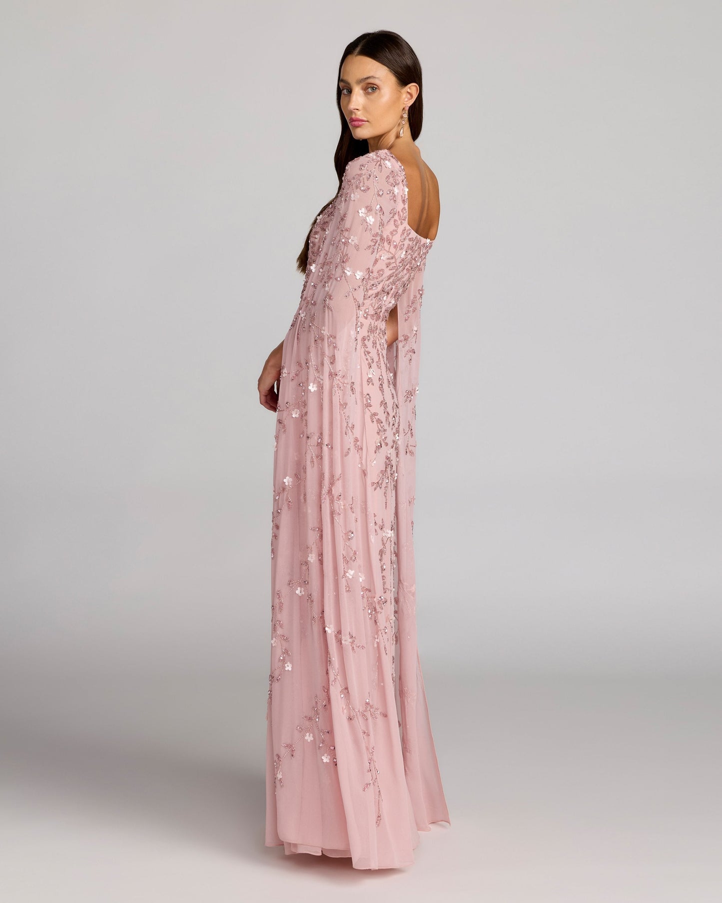 Floral Embellished Cape Sleeve Gown