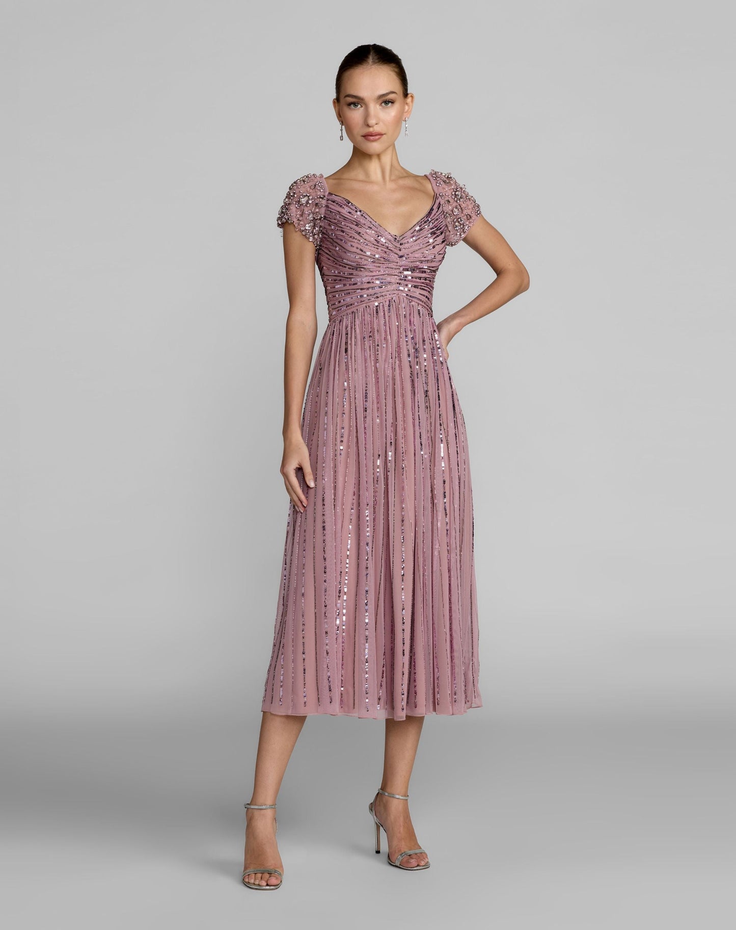 Embellished Cap Sleeve Midi Dress