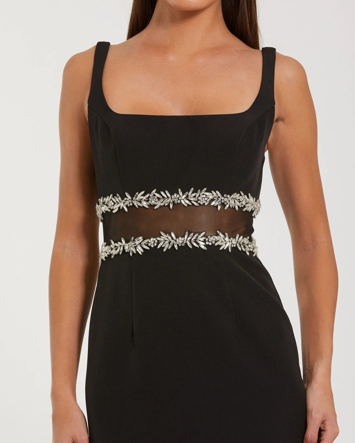 Crepe Ruffle Hem Midi Dress With Jewel Detail