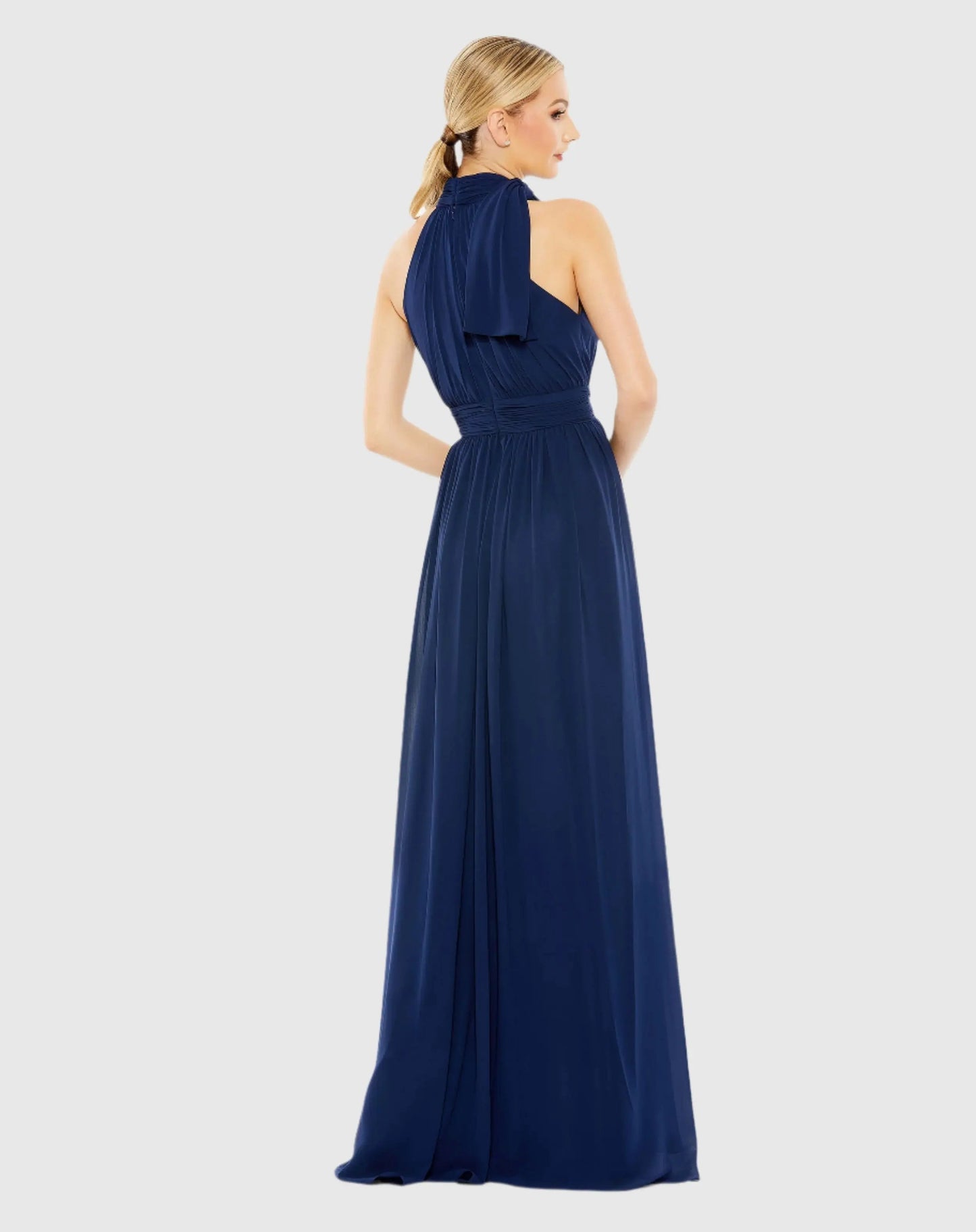 Navy High Neck Chiffon Gown