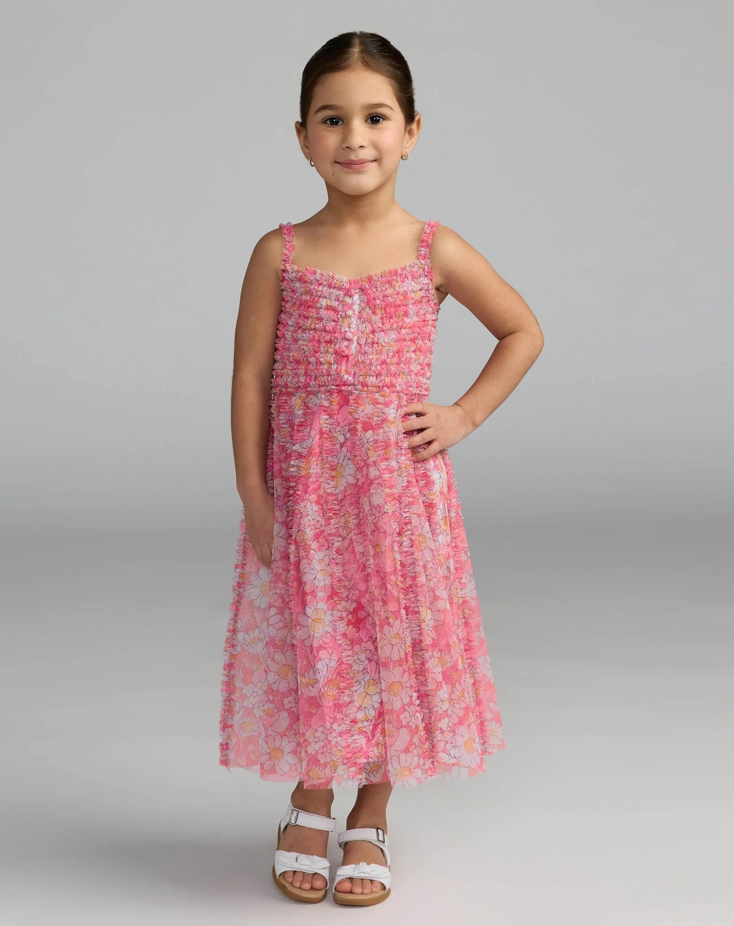 Girls Floral Print Ruffle Mini Dress