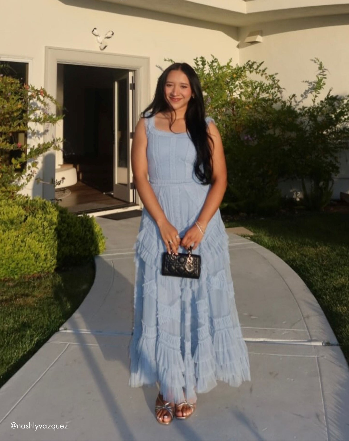 Blue Scoop Neck Sleeveless A-Line Ruffle Midi Dress