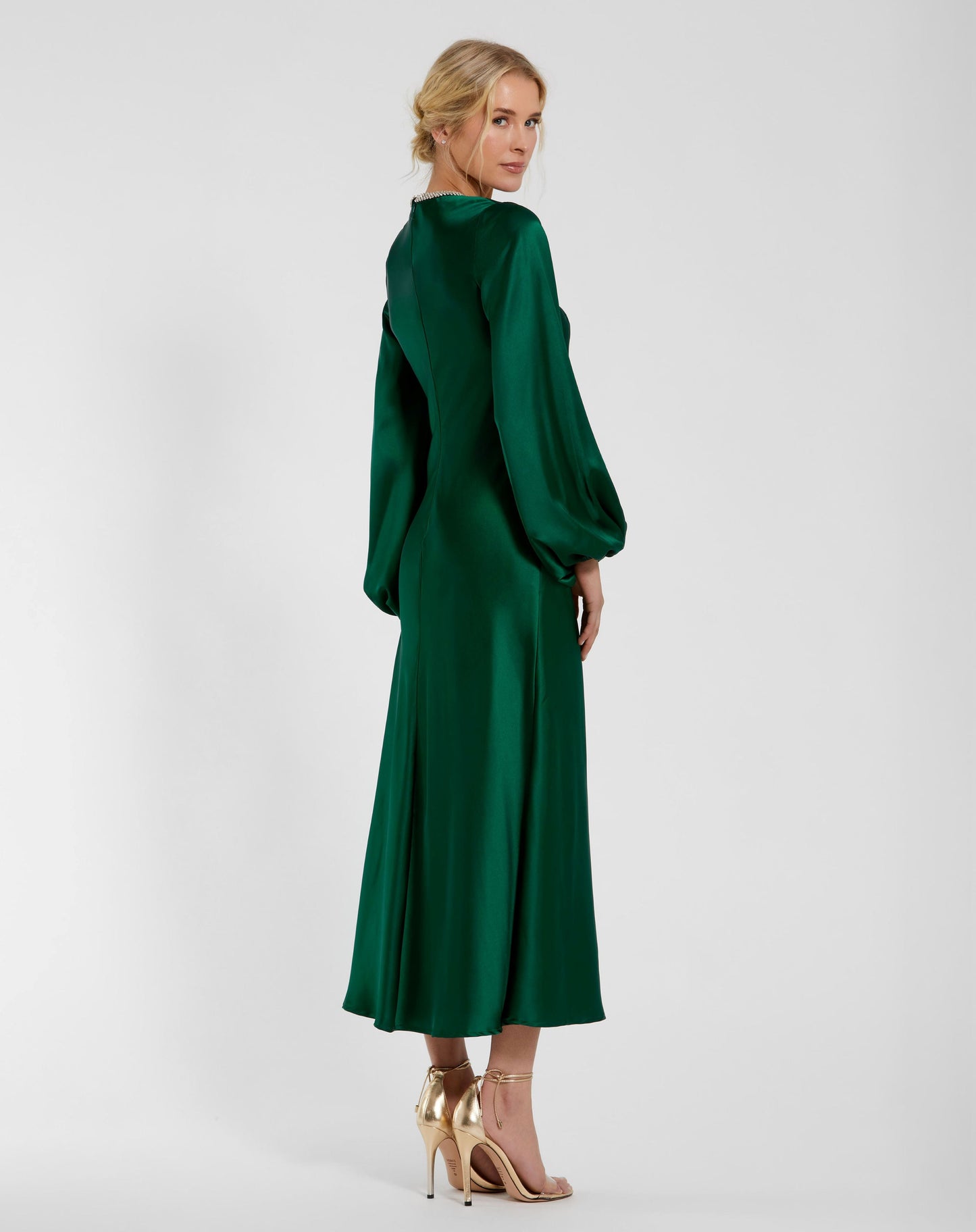 Petite Green High Neck Long Sleeve Crystal Detail Dress