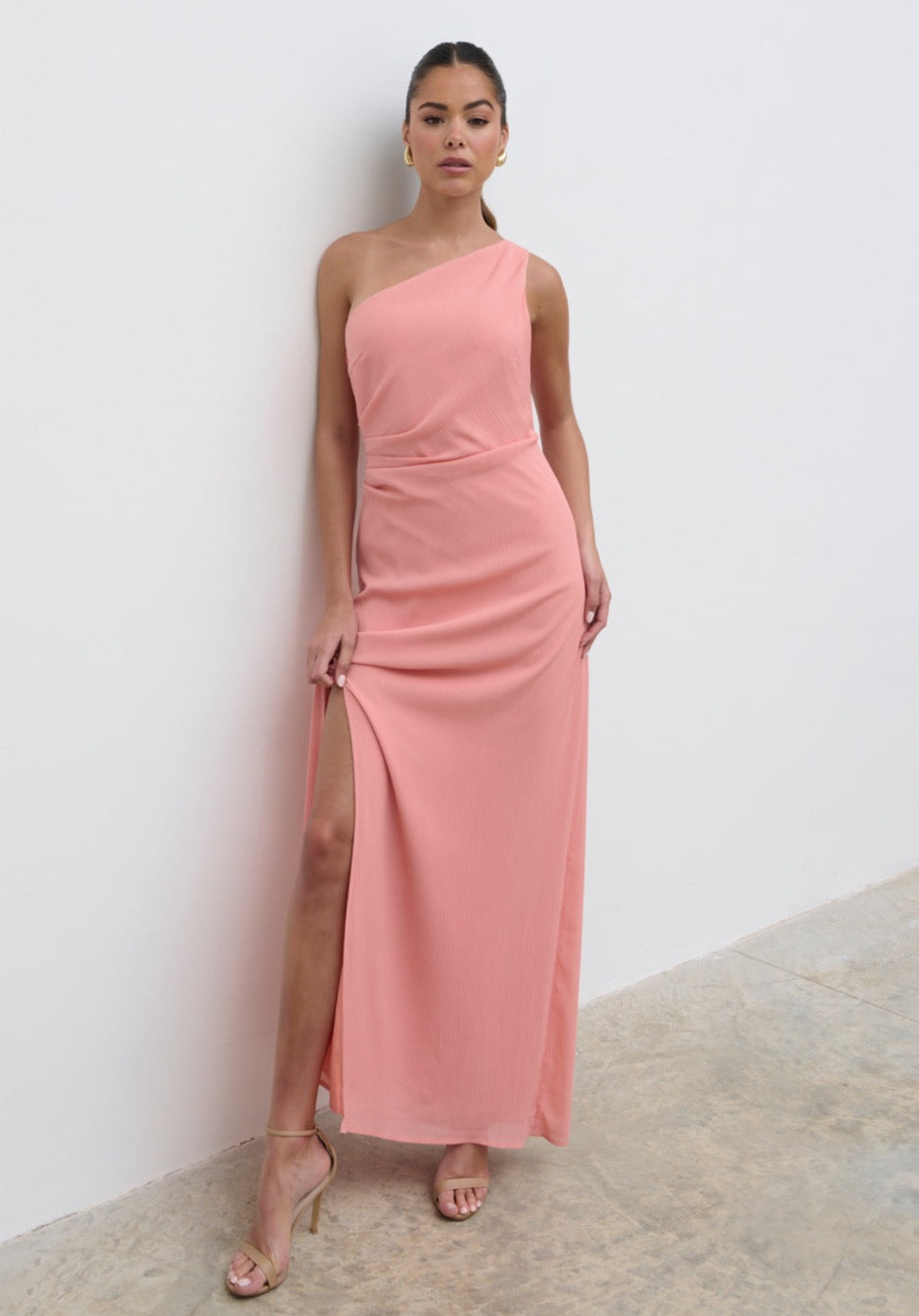 Amelia Ruched Maxi Dress - Apricot Ice