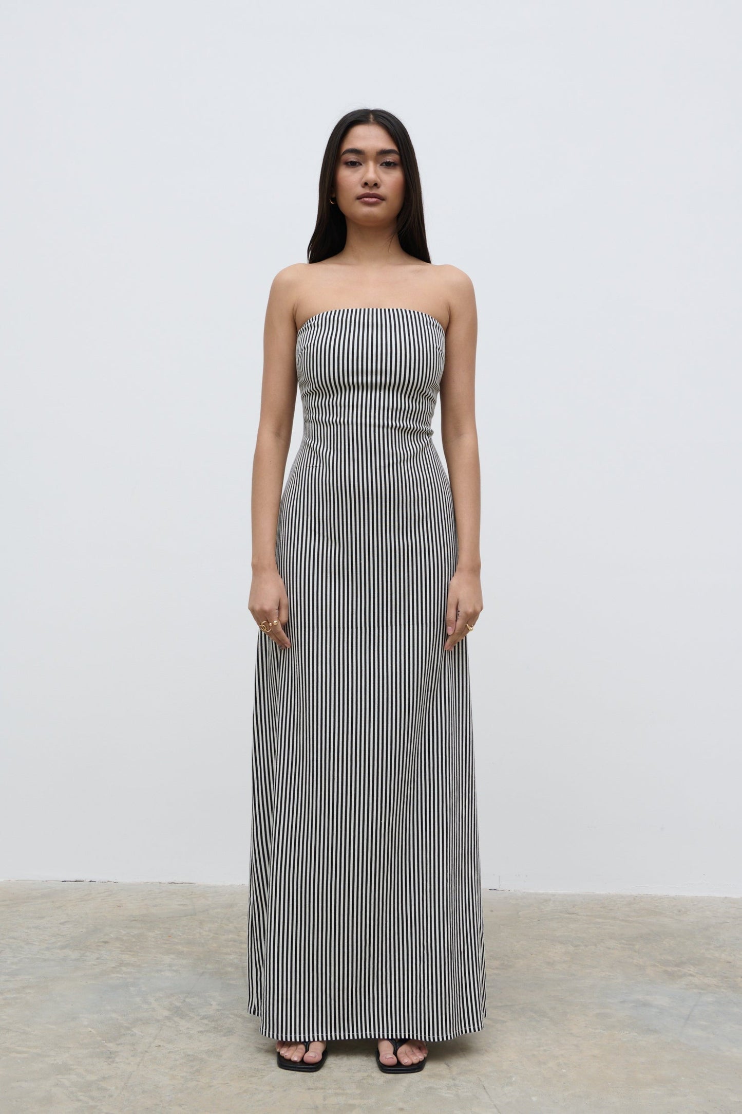 Sunny Striped Bandeau Dress - Stone and Black