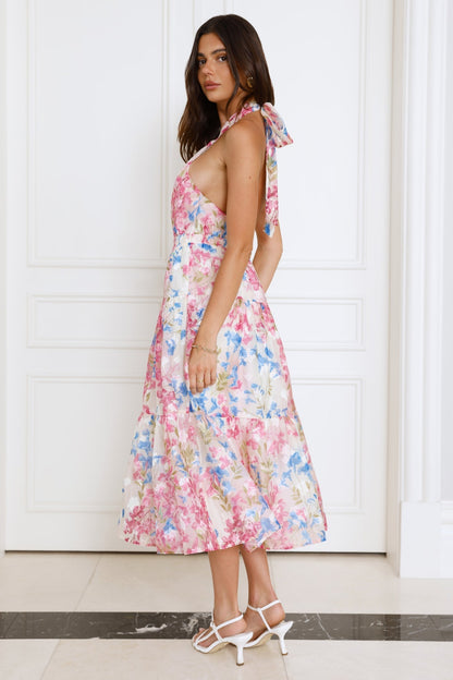 Blossom Mystique Halter Midi Dress Pink