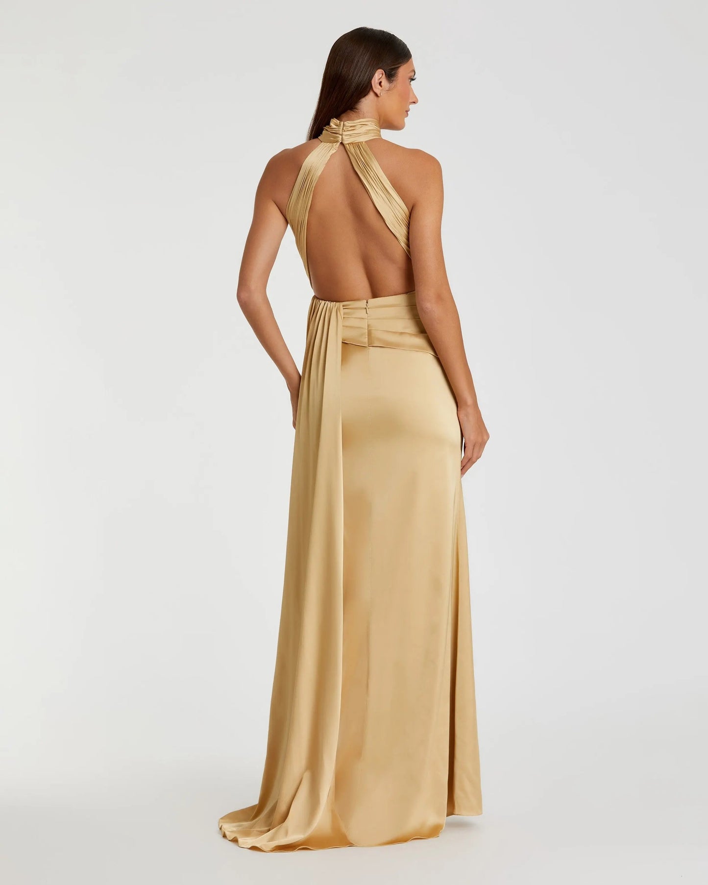 Gold Sleeveless Open Back Satin Gown