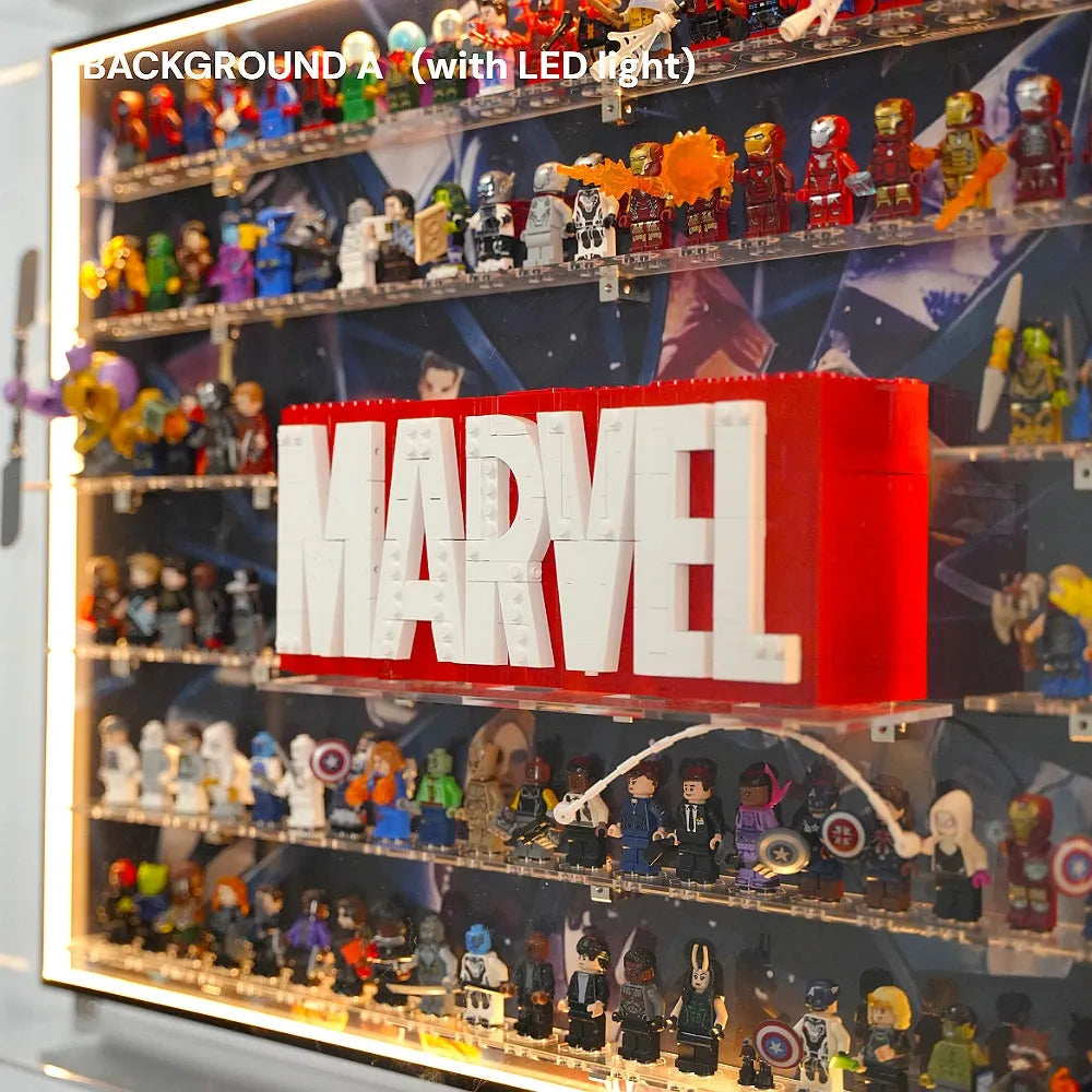 Dust Proof Wall mounted Display Case for LEGO® Marvel Logo & Minifigure