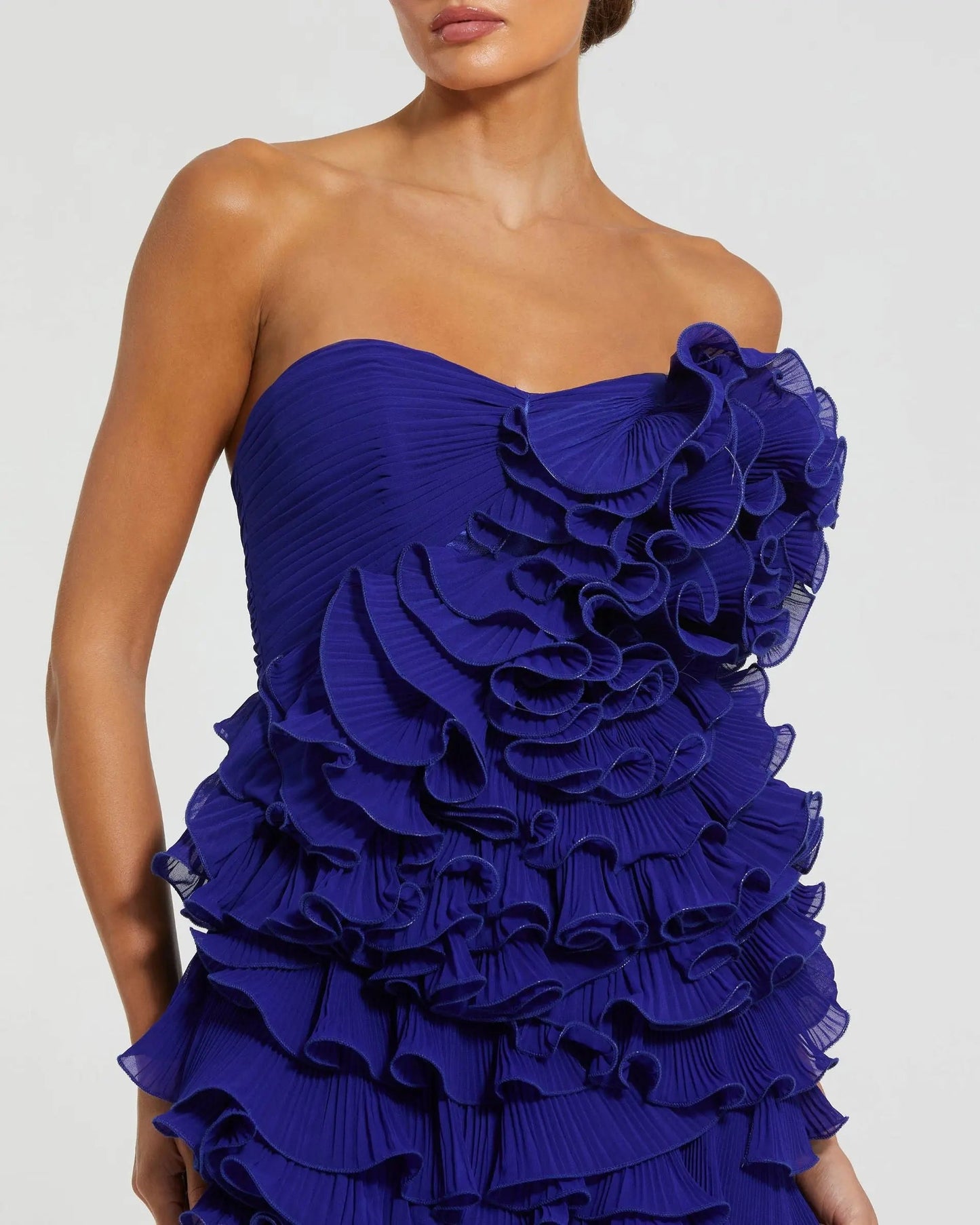 Blue Strapless Ruffle Mini Dress