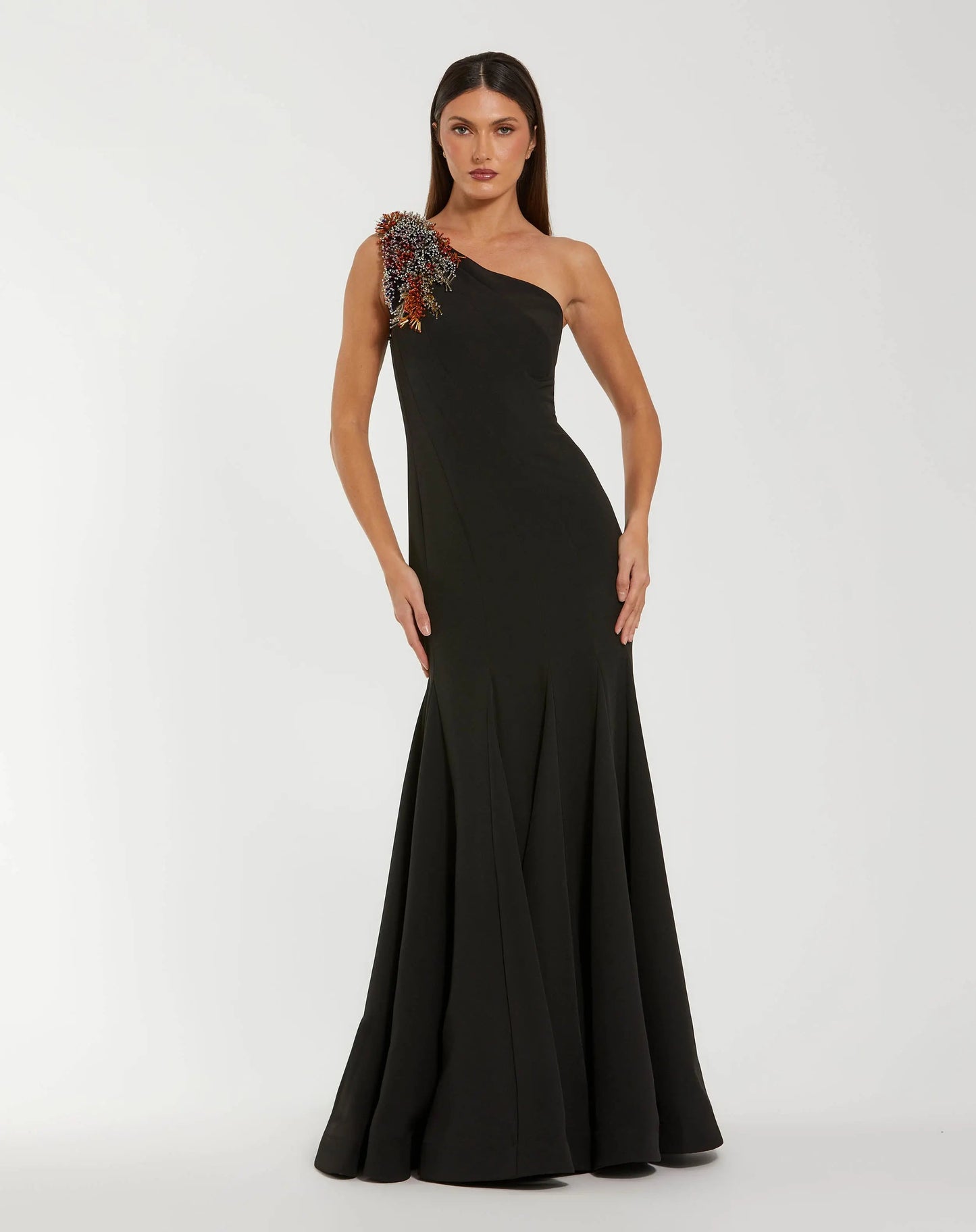 Black One Shoulder Beaded Mermaid Gown