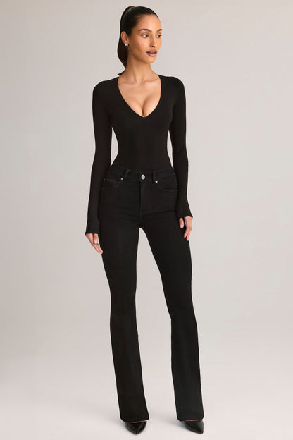 Denim Mid-Rise Flared Jeans in Black