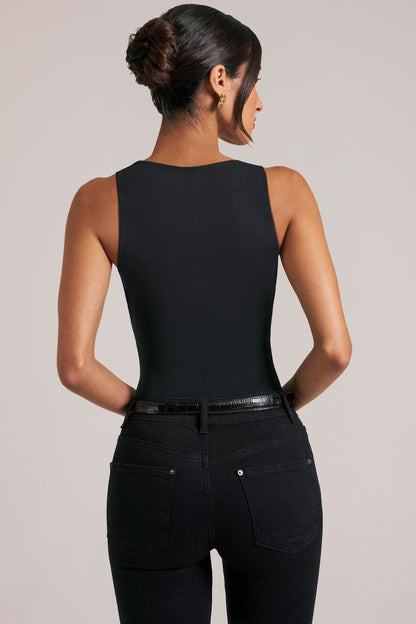 Deep Plunge Halterneck Bodysuit in Black