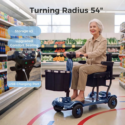 Lightweight, Long‑Range Foldable 4‑Wheel Electric Mobility Scooter for People with Limited Mobility