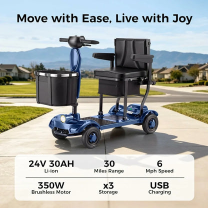 Lightweight, Long‑Range Foldable 4‑Wheel Electric Mobility Scooter for People with Limited Mobility