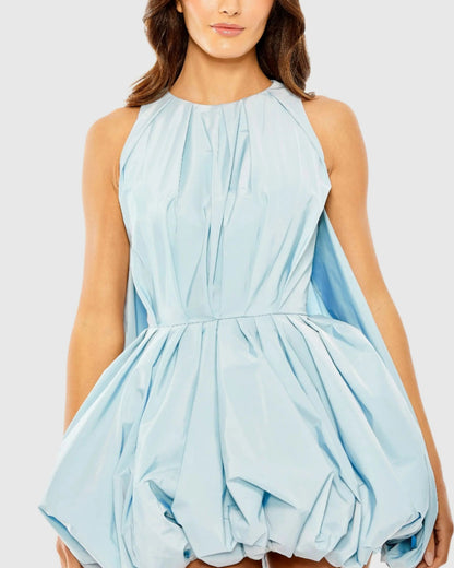 Blue Sleeveless Taffeta Bubble Mini Dress