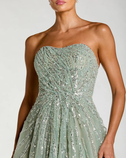 Green Embellished Strapless Sweetheart Ball Gown