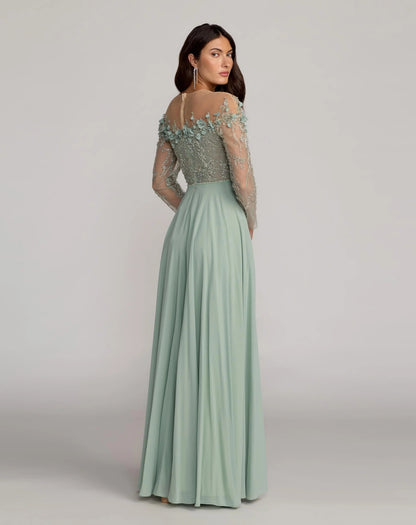 Green Embellished Off The Shoulder Gown With 3D Flowers