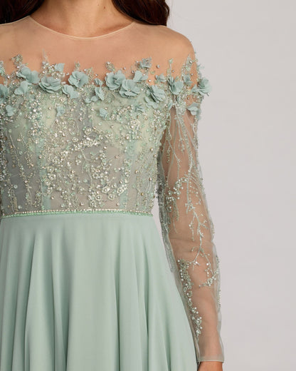Green Embellished Off The Shoulder Gown With 3D Flowers