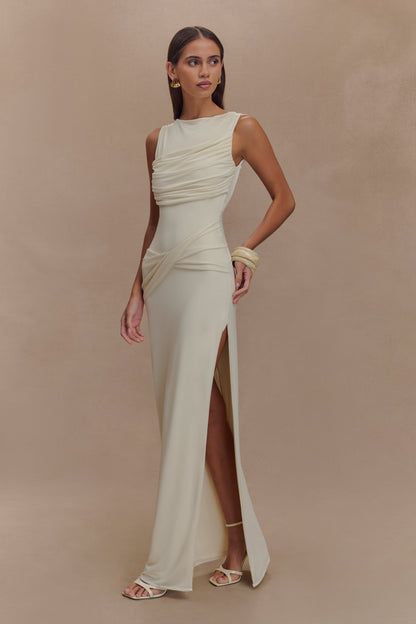 Henley Slinky Drape Maxi Dress - Ivory