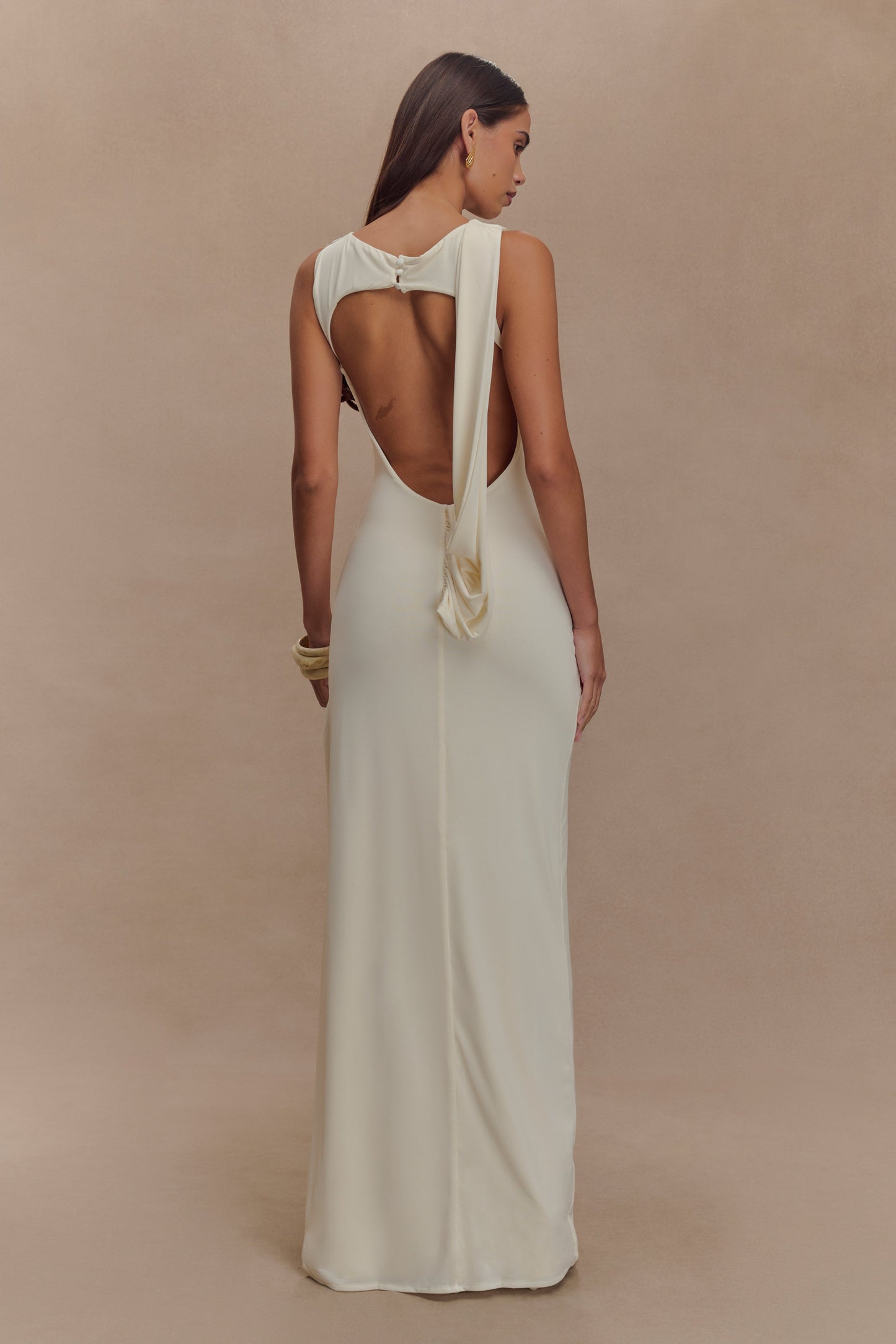 Henley Slinky Drape Maxi Dress - Ivory