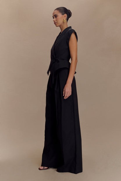 Raya Mid Rise Wide Leg Linen Pant - Black