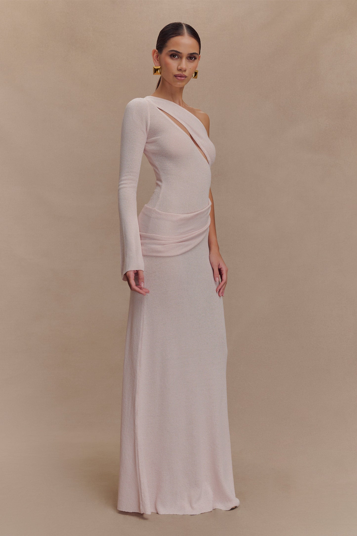 Alexius One Shoulder Knit Maxi Dress - Dusty Pink