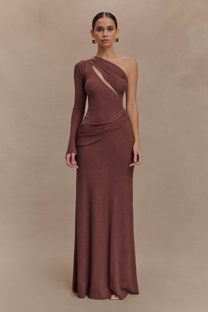Alexius One Shoulder Knit Maxi Dress - Nutmeg