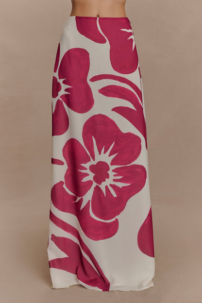 Katalina Chiffon Maxi Skirt - Red Deco Fleur Print