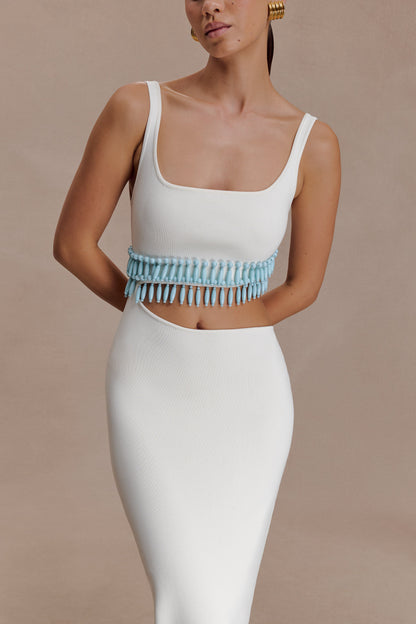 Ruvic Knit Maxi Beaded Dress - White