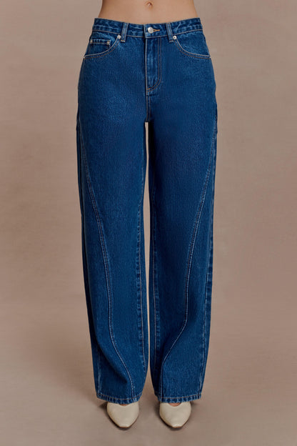 Georgette Mid Rise Paneled Denim Jeans - Dark Blue