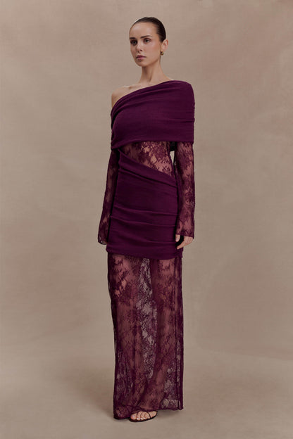 Luxie Lace Knit Maxi Dress - Plum