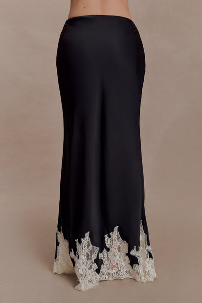 Nina Satin And Lace Maxi Skirt - Black/Ivory