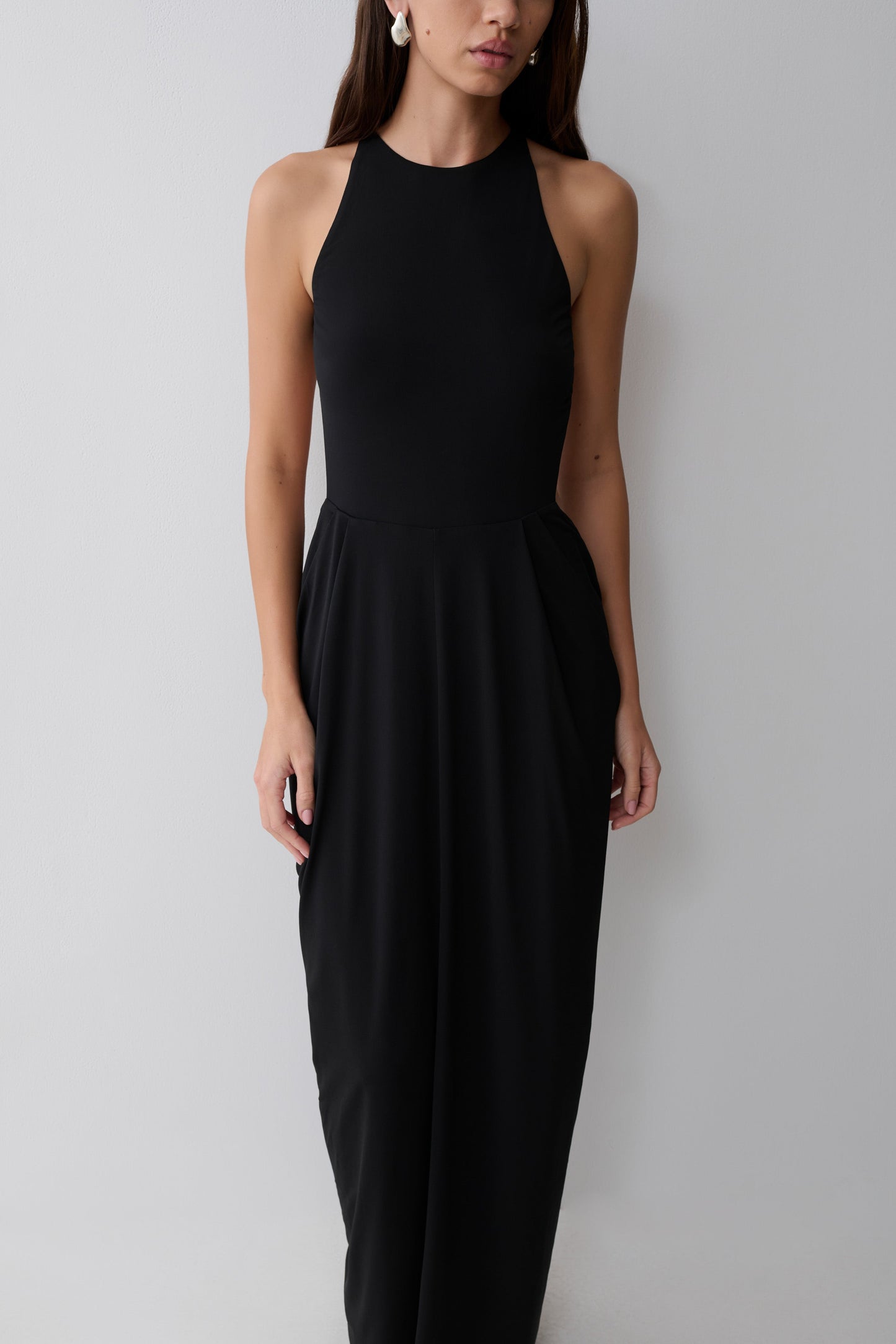 Bahari Low Back Halter Maxi Dress - Black