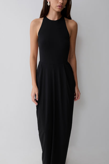 Bahari Low Back Halter Maxi Dress - Black