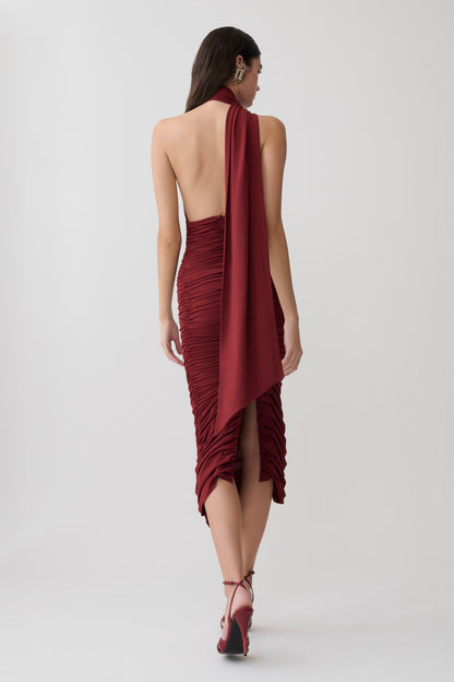 Giannie Draped Midi Dress - Merlot