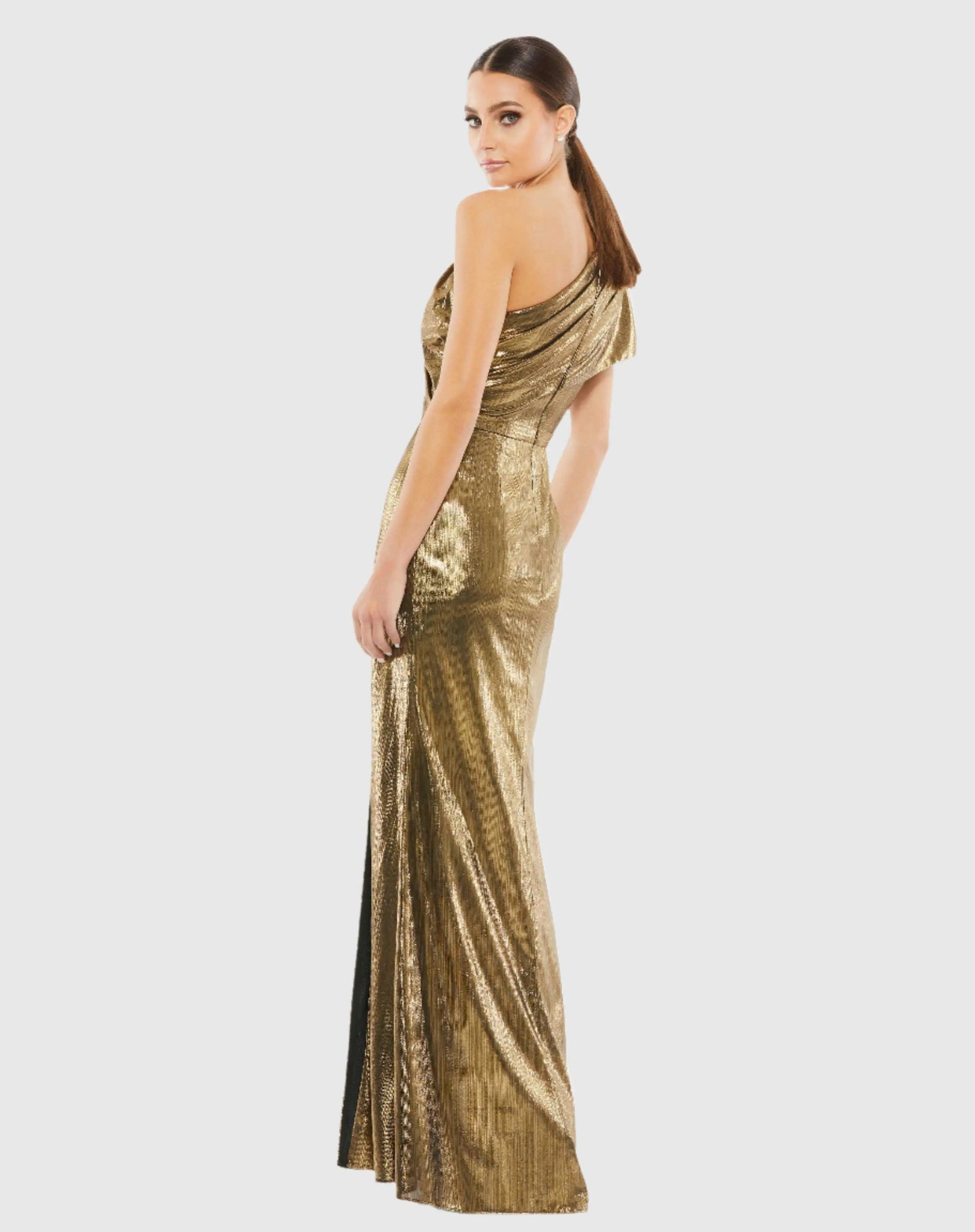 Gold Ruffled One Shoulder Metallic Evening Gown - FINAL SALE