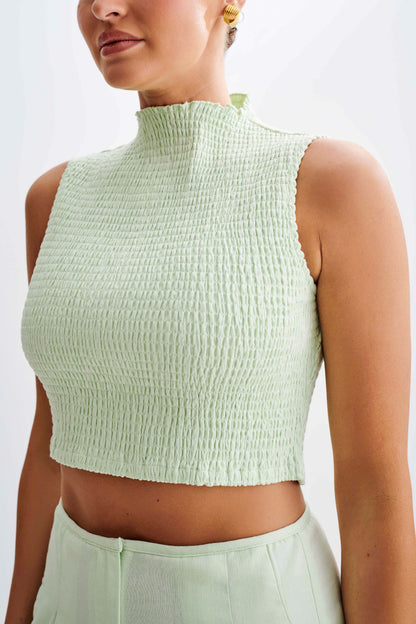 Emanuelle Sleeveless Linen Shirring Top - Mint