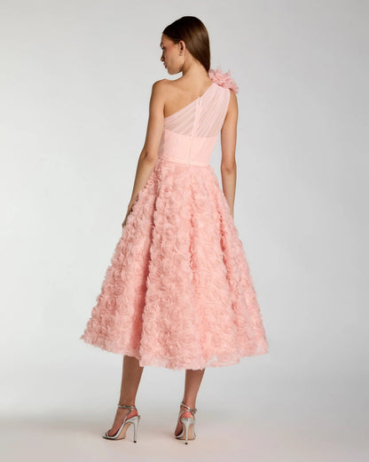 Blush One Shoulder Rosette Midi Dress
