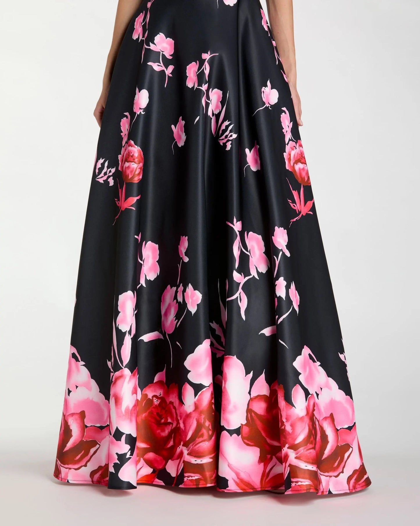 Black Square Neck Floral Print Ball Gown