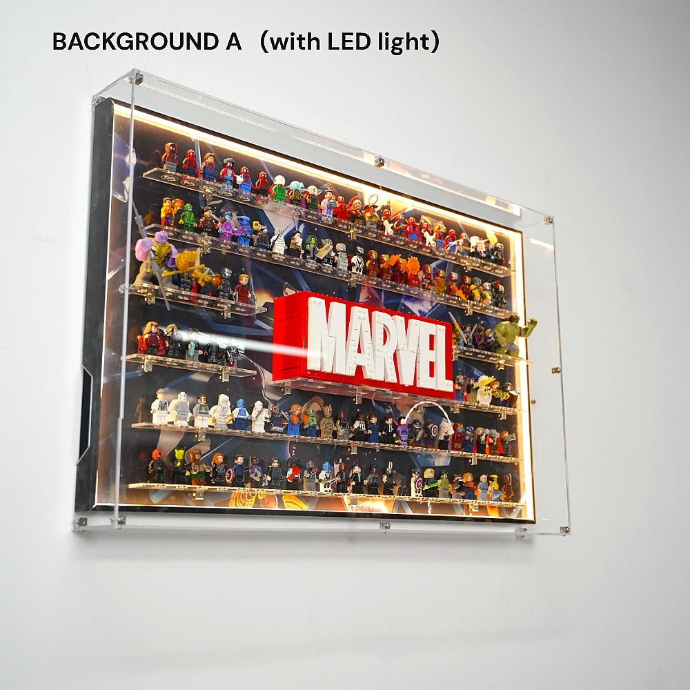Dust Proof Wall mounted Display Case for LEGO® Marvel Logo & Minifigure