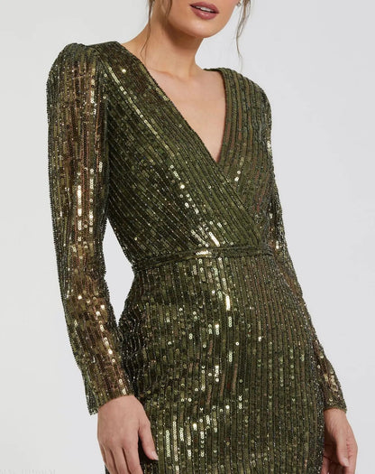 Green Long Sleeve Sequined Mini Dress - FINAL SALE