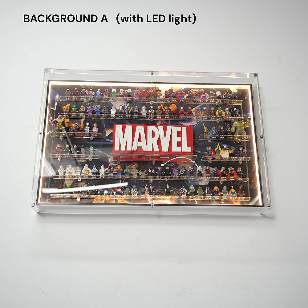Dust Proof Wall mounted Display Case for LEGO® Marvel Logo & Minifigure