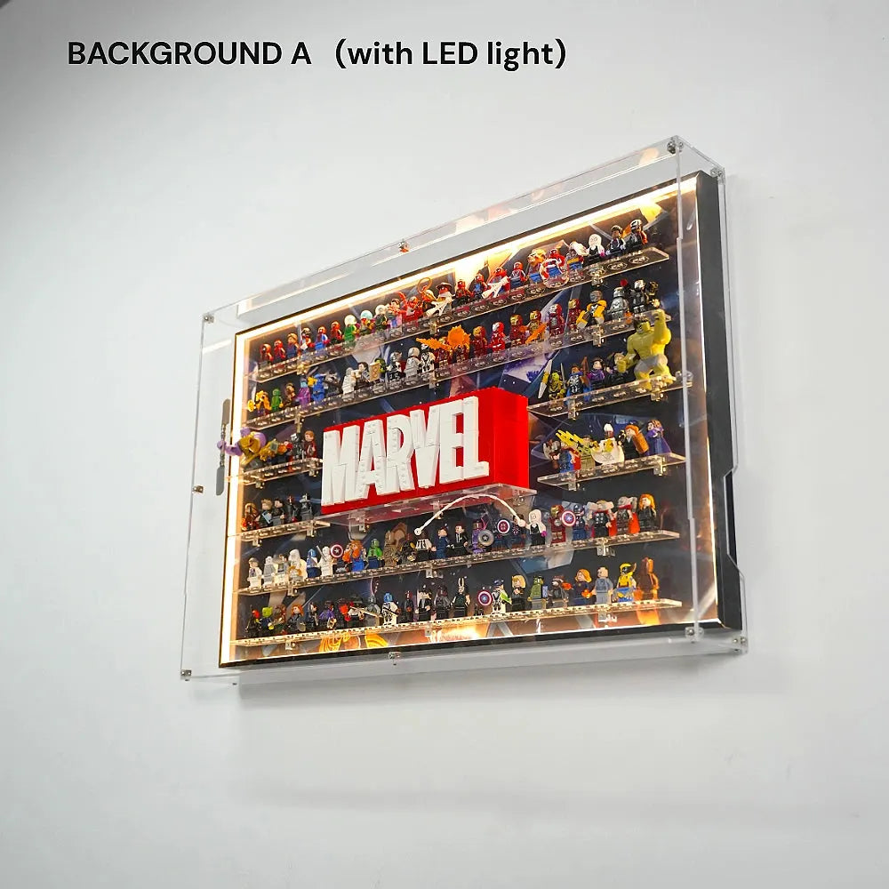 Dust Proof Wall mounted Display Case for LEGO® Marvel Logo & Minifigure