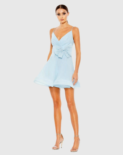 Faux Wrap Bow Detail Flowy Mini Dress