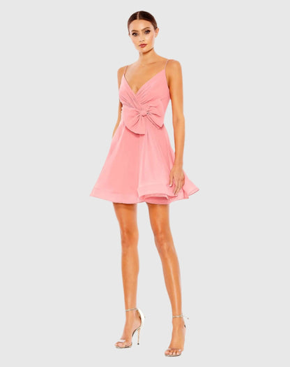 Faux Wrap Bow Detail Flowy Mini Dress