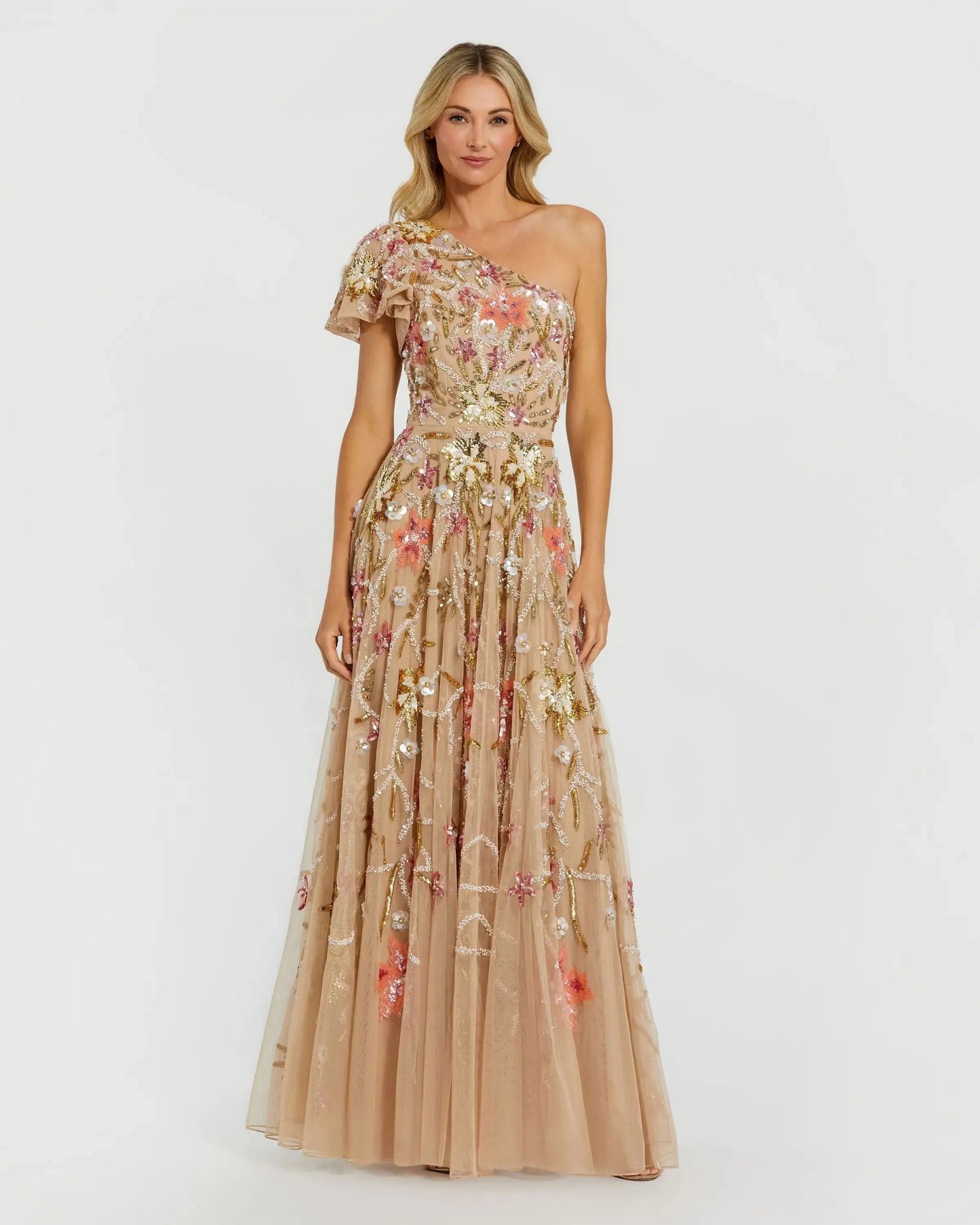 One Shoulder Embellished A-Line Gown