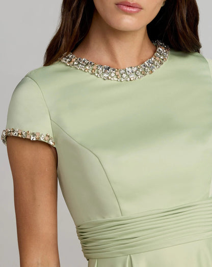 Embellished Satin Cap Sleeve Ball Gown
