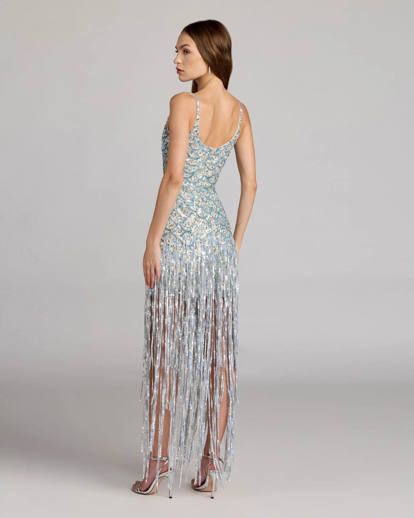 Blue Silver Sequin Fringe Midi Dress